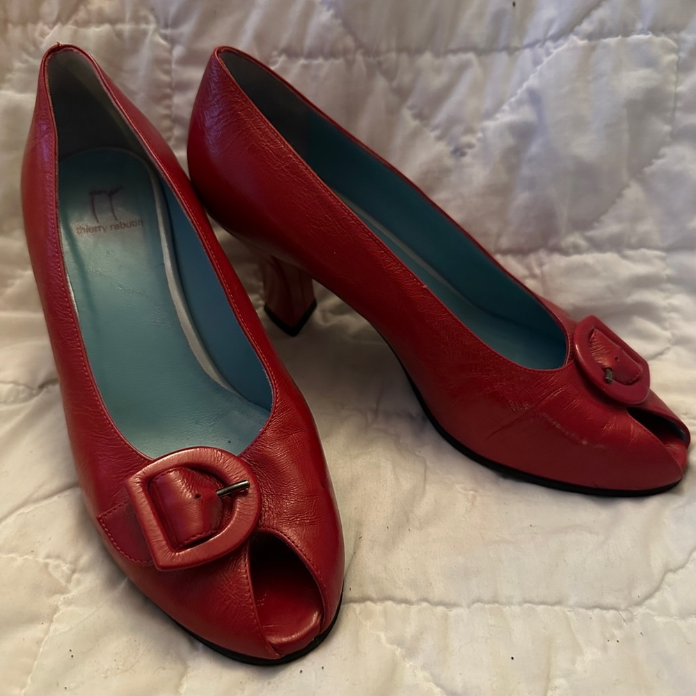 Thierry Rabotin Red Peep Toe Pumps